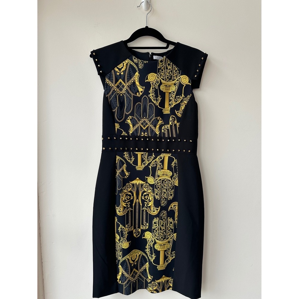 Versace Collection Gold and Black Fatima's Hand Print Dress